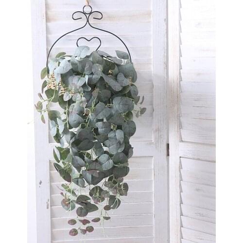 Simulation Eucalyptus Leaves Rattan Artificial Plants Wall Hanging Decoration Home Garden Outdoor Fake Plants Wall Decor Leaves