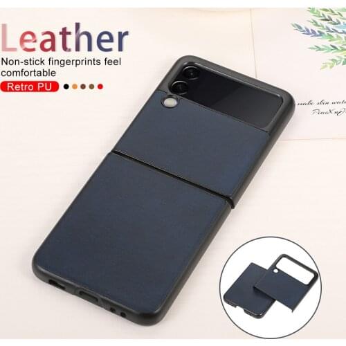 Leather Texture Case For Samsung Galaxy Z Flip3 5G Protection Phone Cover Sumsung Z Flip 3 ZFlip ZFlip3 Hard PC Shockproof Coque