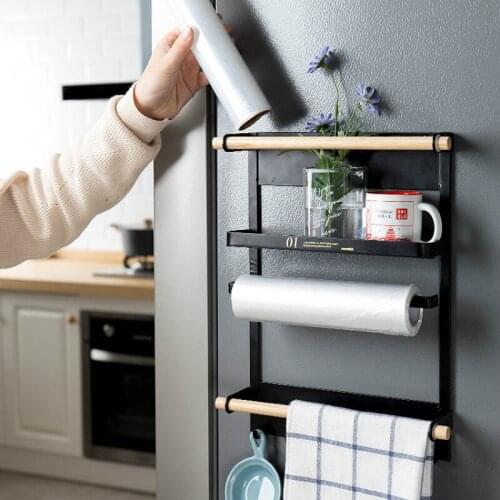 Magnetic Adsorption Refrigerator Side Rack Wall-mounted Multi-function Storage Holder Kitchen Paper Towel Shelf Rack Organizer