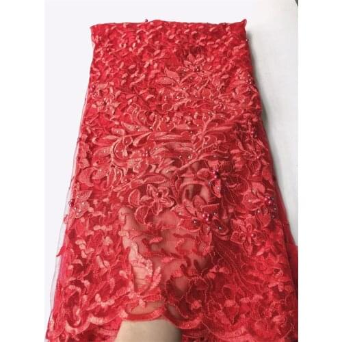 Fashion design JRB-62809 high quality stone french lace fabric for party dress Beautiful African tulle lace fabric with beads