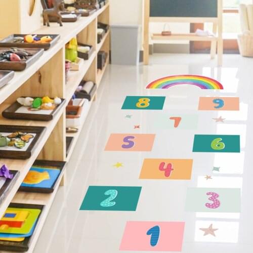 Cartoon Number Jumping Grid Wall Stickers Kids Bedroom Decor Kindergarten Game DIY Floor Stickers Pvc Wallpaper