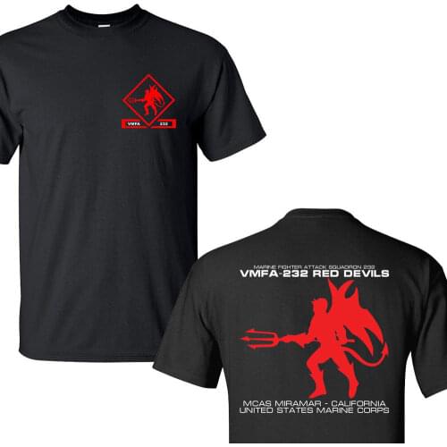 2019 New 100% Cotton T-Shirts Men VMFA-232 RED DEVILS US MARINE CORPS F/A-18 HORNET SQUADRON BLACK T-SHIRTS S-3XL Casual Tee