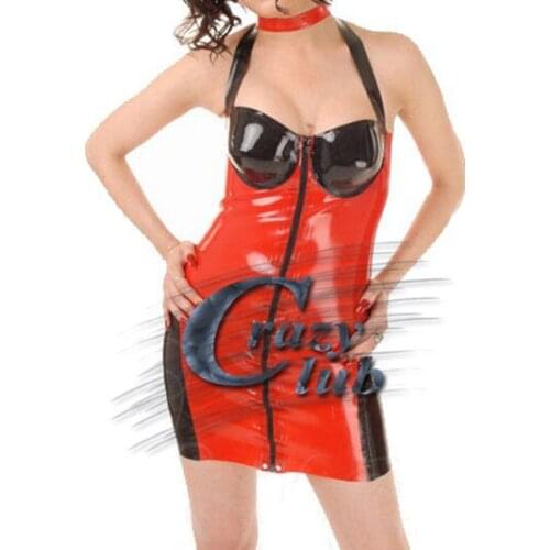 New Sale Erotic Latex Tube Style Sexy Women Bicolor latex with bonnets Customized Dress Fetish Fast Delivery