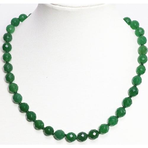 High Quality Green Natural Stone Chalcedony Necklace for Women Jades 8,10,12,14mm Faceted Round Elegant Jewelry 18inch B1507