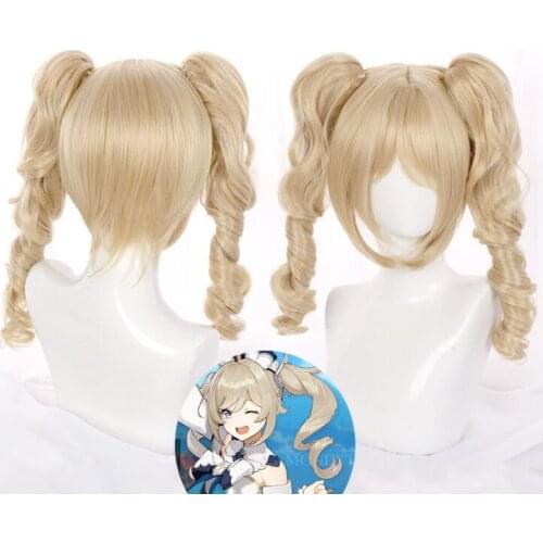 75CM Game Genshin Impact Barbara Cosplay Wig Curly Yellow Ponytail Role Play Heat Resistant Synthetic Hair Halloween Carnival