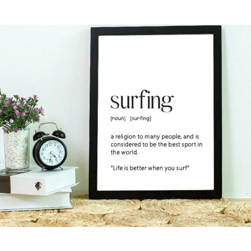 Surf Art Poster Surfing Definition Quote Print Surfer Birthday Gift Minimalist Wall Art Canvas for Living Room Painting Picture