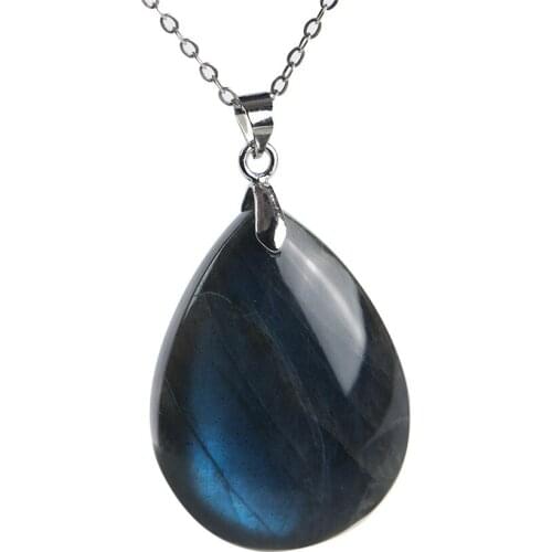 Genuine Natural Labradorite Blue Light Gems Waterdrop Shape Healing Stone Crystal Beads Women Pendants 33x24x8mm