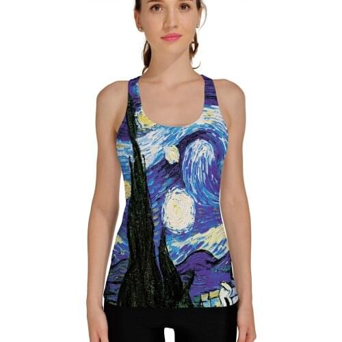Qickitout Tops 2016 Summer Womens Blouses Strapless Sleeveless Digital Print Casual Planet Moon Comics Tank Tops Ladies' Vest