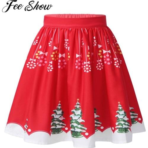 Christmas Red Pleated Mini Skirt For Kids Girls Snowflake Elk Printed Christmas Clothes Girl Elastic Waistband A-line Skirts