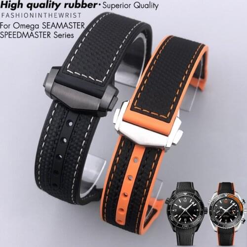 21mm 22mm High Quality Fluorous Rubber Watchband For Omega 300 SEAMASTER 600 PLANET OCEAN Ceramic Buttons Silicone Watch Strap