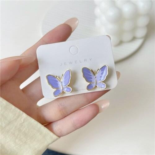 Girls Fairy New Butterfly Fake Earrings Purple Summer Korean Earrings