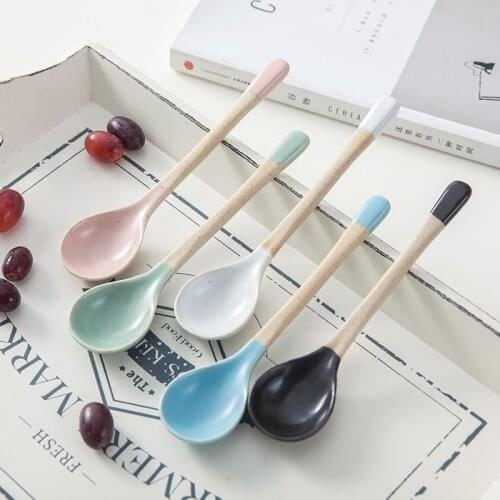Handmade Coarse Ceramic Tableware Spoon Nordic Столовые приборы Creative Large Color Long Handle Under Glaze Porcelain Spoons