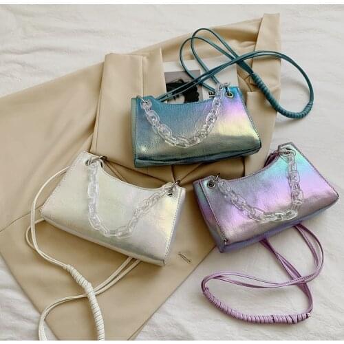 Fashion Women Acrylic Chain Shoulder Crossbody Bags Pure Color PU Leather Messenger Hobos Bag Vintage Ladies Zipper Small Purse