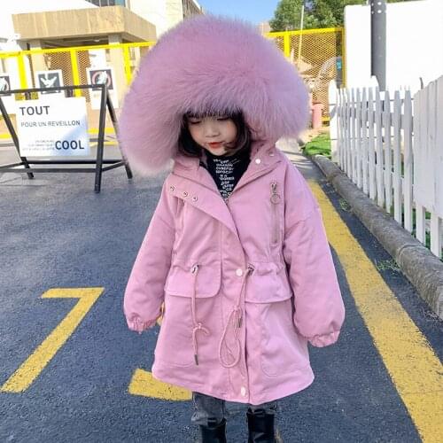 Warm Real Fur Girls Coat Hooded Baby Boy Jacket Windproof Children Outerwear Teenager Girl Windbreakers Fleece Overcoat Parkas