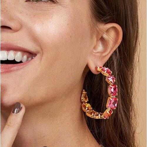 JIJIAWENHUA New Trend Ladies Rhinestone Irregular Big Hoop Earrings Dinner Party Wedding Fashion Temperament Jewelry