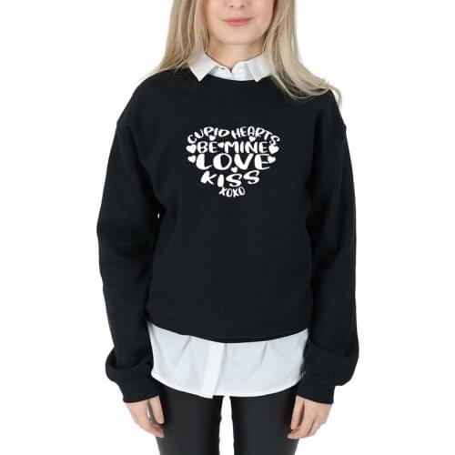 Cupid heart be mine love kiss graphic women fashion funny slogan young holiday gift Valentines Day sweatshir cute tops L164