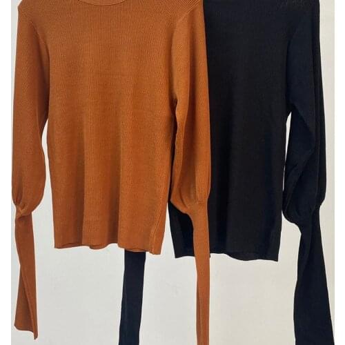 Women Sweater 2020 New Round Neck Puff Sleeve Slim Knit Bottoming Shirt