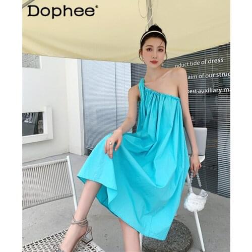 2021 New Summer Sleeveless Dress Light Luxury Elegant Goddess Style High Street Mid-length Dress French Style Lace Up Dress