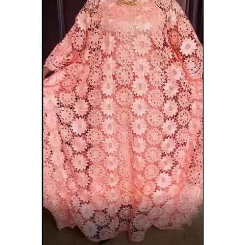 New African Fashion Womens Guipure Cord Lace Abaya Stylish Dashiki Inside Skirt Loose Long Dress 2-Piece Free Size