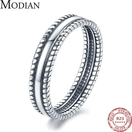 Modian Vintage Exquisite Stackable Ring Pure 925 Sterling Silver Twist Design Charm Finger Ring For Girls Women Jewelry Anillo