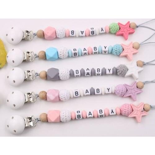 1Pc Baby Teether Toys Baby Boy Girl Pacifier Holder Chain Safe Anti-dropping Chew Silicone Beads Infant Pacifier Clip Chain