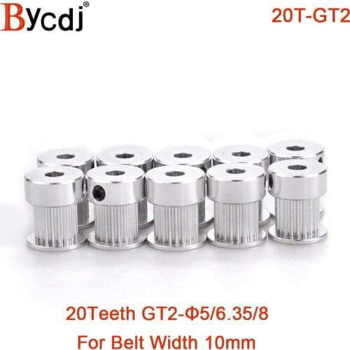 10pcs GT 20 Teeth 2GT 2M Timing Pulley Bore 5/6.35/8mm for 2MGT GT2 Synchronous belt width 10mm small backlash 20Teeth 20T
