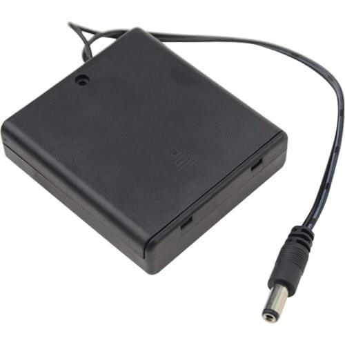 100pcs/lot wholesale 2.1x5.5mm DC Connector 4 AA Cells Battery 6V Clip Holder Box Case with Cover ON/OFF Switch Wire