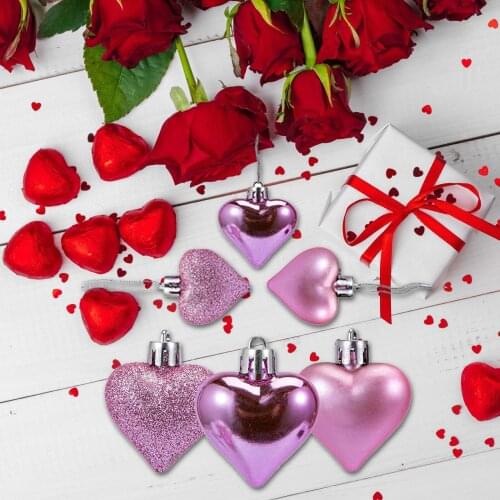 12Pcs Valentine Decorations Heart Ornaments Romantic Valentines Day Gifts Couple Pendant Necklace Pendant Gift Wedding Decor