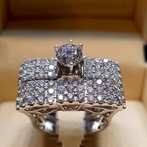 2pcs/set Luxury Bold Big Crystal Wedding Rings Set for Bridal Women African Finger Engagement Ring Mothers Day Gift Jewelry