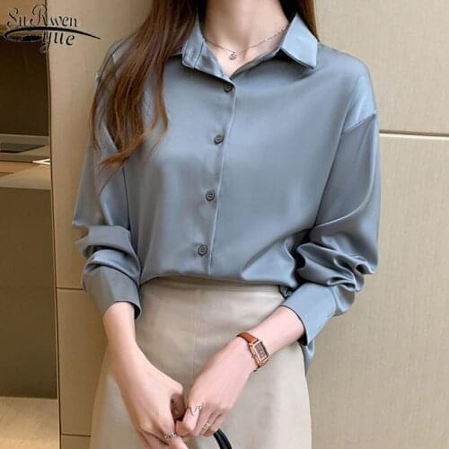 2021 Autumn Long Sleeve Womens Blouse Loose Polo Chiffon Shirts Solid Color Bottomed Shirt Woman Womens Tunic 12656