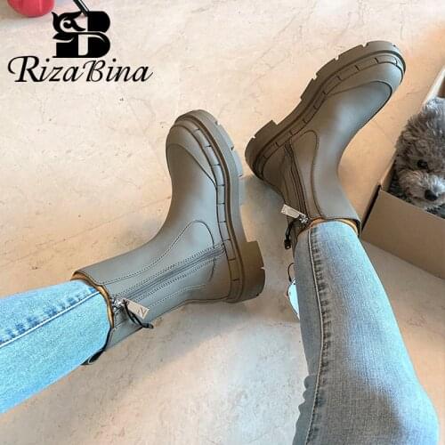 RIZABINA 2022 Women Short Boots Fashion Winter Platform Shoes Womans Street High Heels Boot Office Lady Footwear Size 35-40