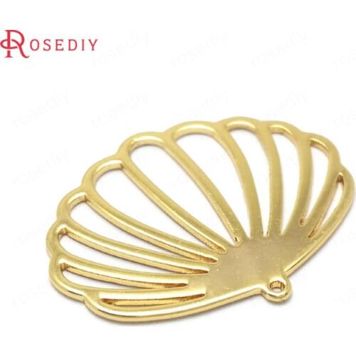 37154)6PCS 26x32MM 24K Gold Color Brass Flower Charms Pendants High Quality Jewelry Making Supplies Diy Findings Accessories