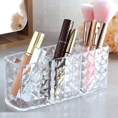 Acrylic Storage Box Cosmetic Brush Holder Cosmetic Storage Box Bathroom Organizer Eyeliner Clear Plastic Box Diamond Pattern