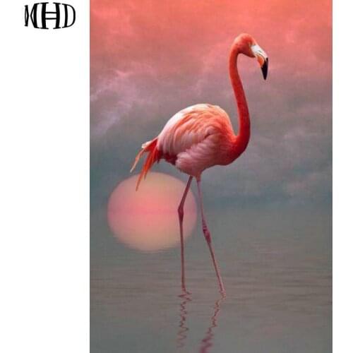 DIY Diamond Embroidery Sunset Flamingo Full & Round 5d Diamond Painting Diamond Cross Stitch Mosaic Crystal Decoration Drawing