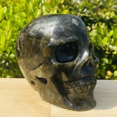 3.14lb of natural Labrador moonstone hand-carved skull specimen
