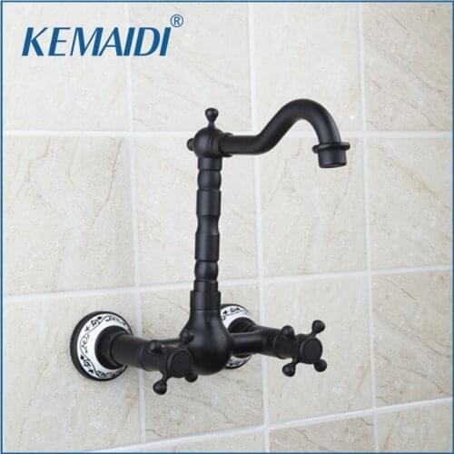 KEMAIDI Bathroom Vessel Vanity Wall Mounted Oil Rubbed Black Bronze Swivel Spout Bathtub Ceramic Handle Sink Faucet,Mixer Tap