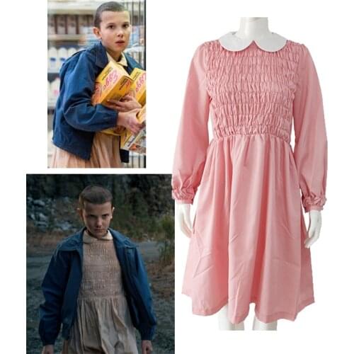 Stranger Things Season 3 Cosplay costume Eleven uniforms EL Pink Long sleeve Dress Halloween costumes for women Dresses