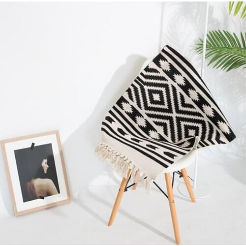 RAYUAN Morocco Style Blending Carpets Black and White Geometric Mat Fringed Tapestry Carpet Doormat Rug 60x90CM 60x130CM
