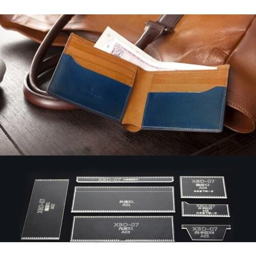 7 Pieces Leather Craft Handmade Clear Acrylic Purse Short Wallet Pattern Stencils Templates