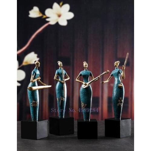 Chinese Style Creativity Retro Cheongsam Woman Musical Instrument Handicraft Furnishings Home Decoration Resin Ornaments