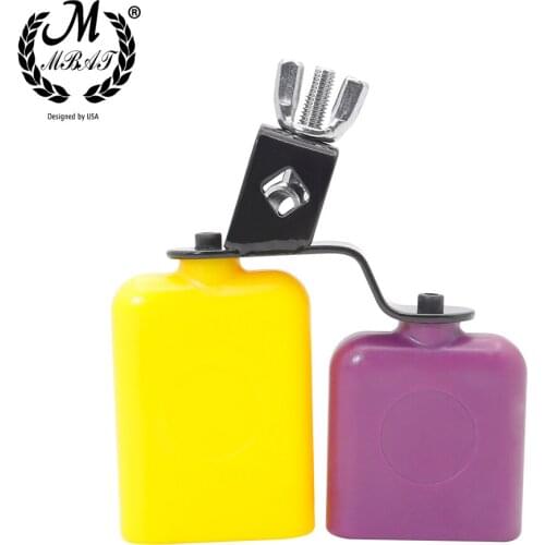 M MBAT Quality Yellow And Purple Square Muyu Cowbell Drum Kit Accessories Treble Bass Metal Muyu Cow bell Percussion Instrument