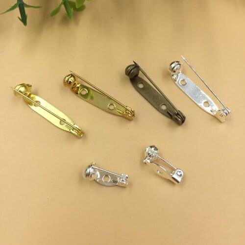 100 PCS 15mm 28mm Length Metal Copper Safety Brooch Pin Base Settings 4 Colors Plated Brooch For Jewelry Making