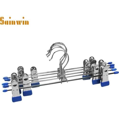 Sainwin 10pcs/lot Metal Hanger Trousers Rack Multi-functional pants clip Stainless Steel Slip-resistant Hangers For Clothes Rack
