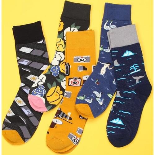 Fashion Happy Socks Men Women 2019 New Fashion Printed Socks Art Funny Meias Novelty Crazy Party Dress Socks Big Size Unisex