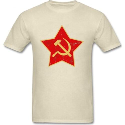 Beige T-shirt For Men Cotton T Shirts 2019 C C C P Tshirt USSR Red Star Logo Tees Custom Father Day Gift Tops CCCP Russia Camisa
