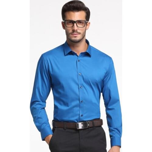 Mens Long Sleeve Standard-Fit Classic Easy-Care Shirt Comfortable - Soft & Smooth Bamboo-Fiber Dress Shirts Pocket-Less Design