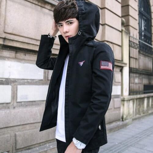 Spring and autumn mens jacket jacket mens jacket tooling hooded slim embroidery fashion loose comfortable Joker