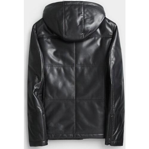 Mens Winter Genuine Leather Jacket Men Hooded Sheepskin Down Coat Chaqueta Cuero Hombre 81XYR0029 YY262