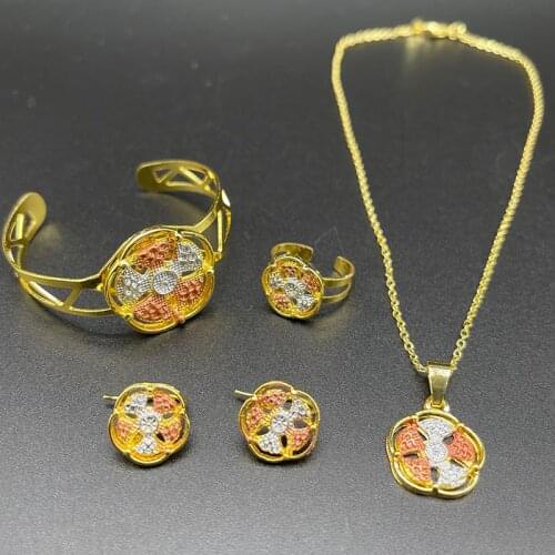 Dubai Jewelry Sets for Baby Kids African Bangles France Girls Arab Child Ethiopian Gold Small Rings Earrings Colorful Gift