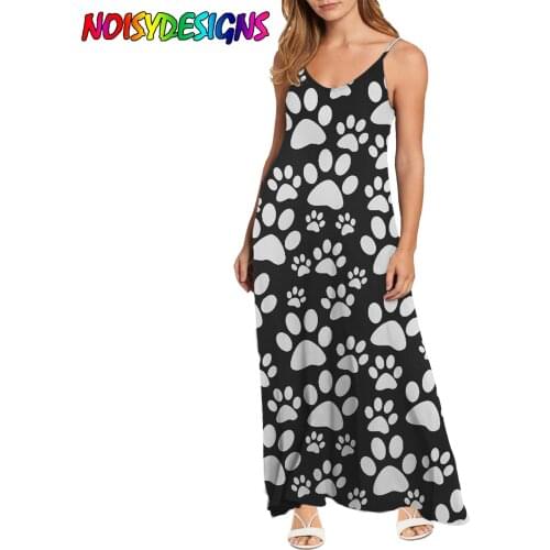 NOISYDESIGNS Womens Plus Size Cat Paws Print Beach Pullover Maxi Sundress Lady Long Slip Halter Dress Summer Holiday Dresses